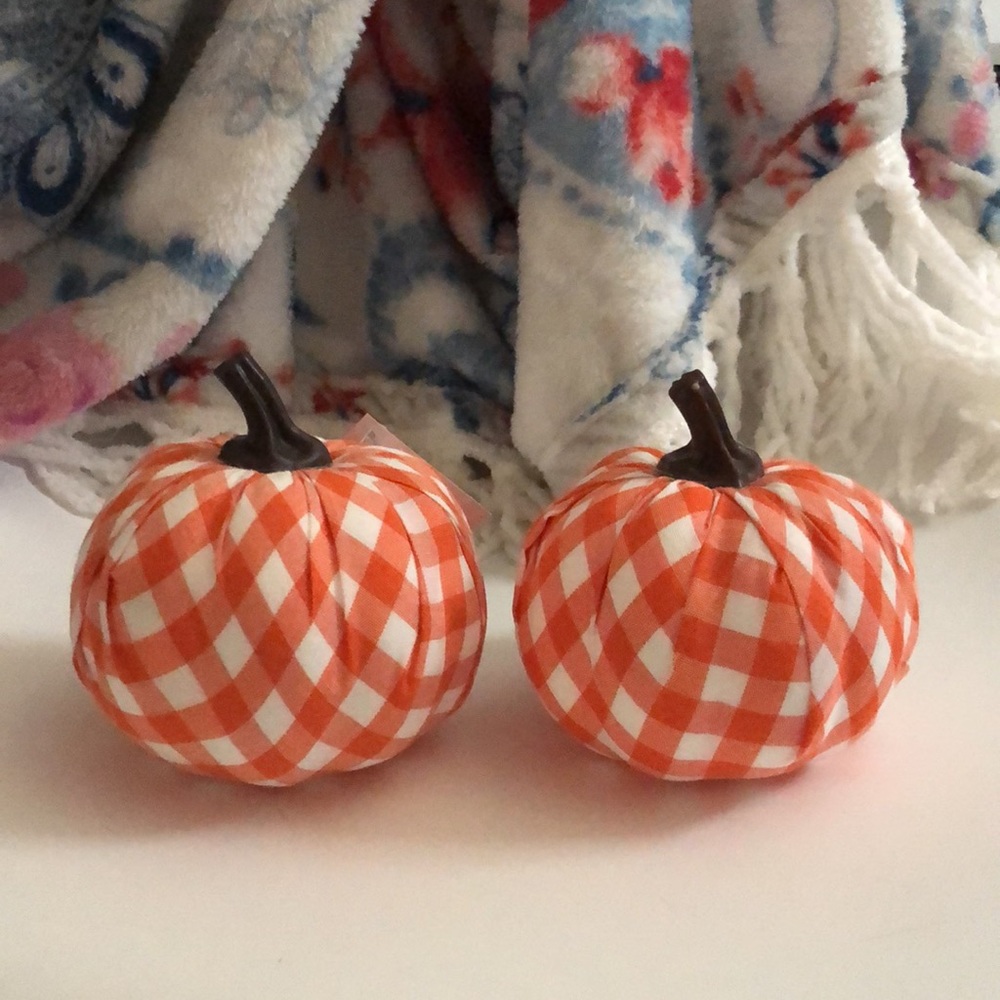 Qty 2 Orange & White Gingham Plaid Pumpkin